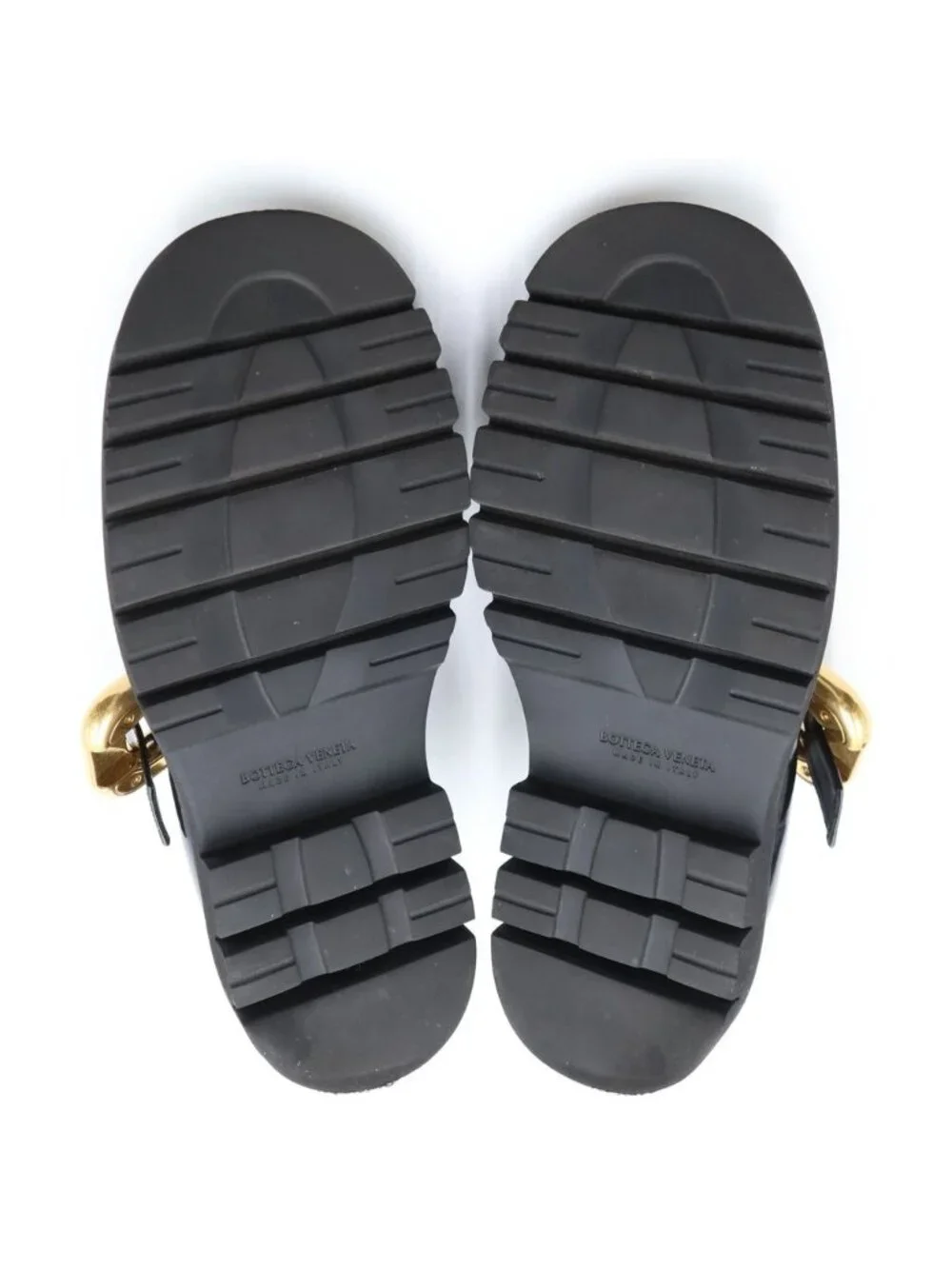 Bottega Veneta Rug Mary Jane Chunky Sole Leather Derby Shoes Gold Black